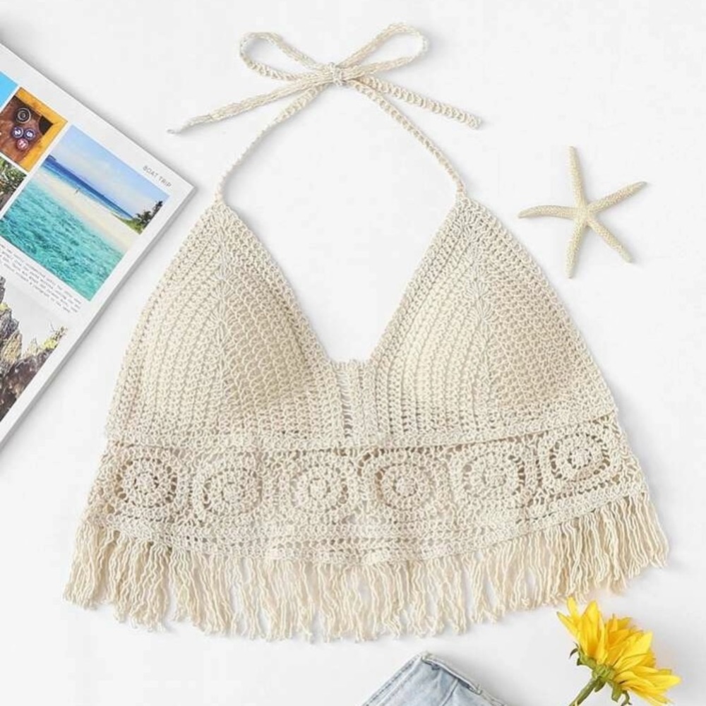 Fringe Hem Crocheted Halter Top